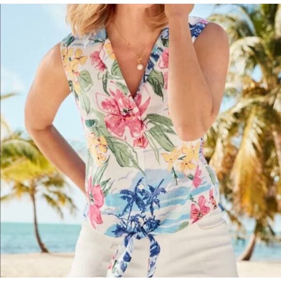 Tommy Bahama Coastalina Waikiki Waves Camp Sleeveless Shirt sz S/P - Picture 1 of 6